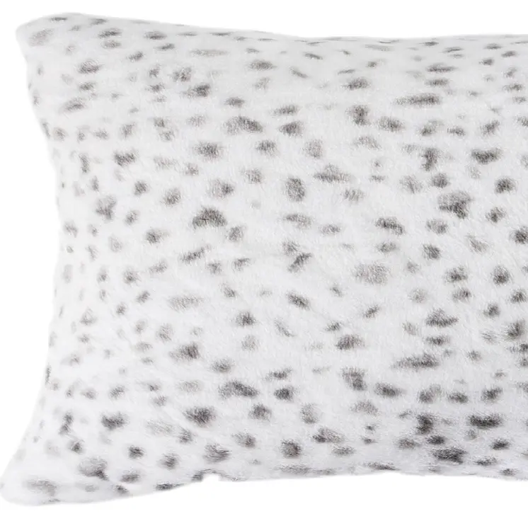 Set of Two 12" X 20" White and Gray Faux Fur Lumbar Throw Pillows
