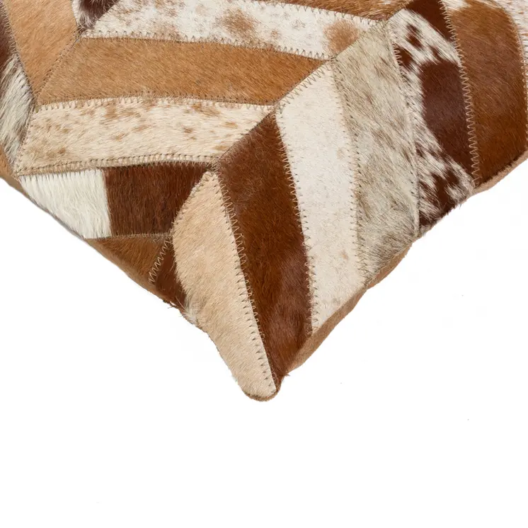Set of Two 12" X 20" Brown and Natural Chevron Cowhide Lumbar Throw Pillows