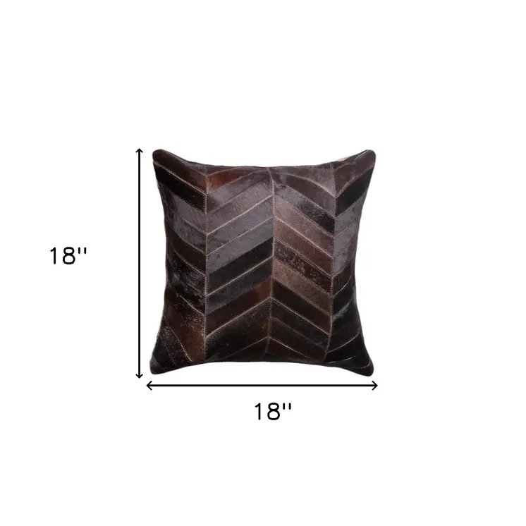 Set of Two 18" Chocolate Chevron Cowhide Throw Pillows
