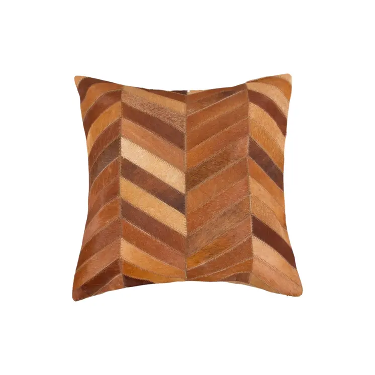 Set of Two 18" Tan Chevron Cowhide Throw Pillows