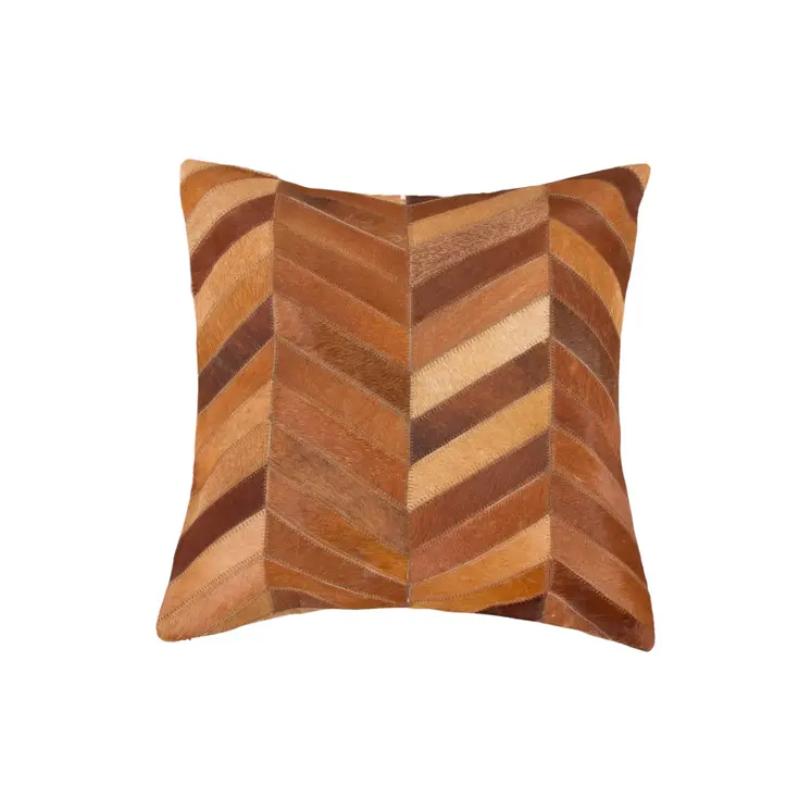Set of Two 18" Tan Chevron Cowhide Throw Pillows