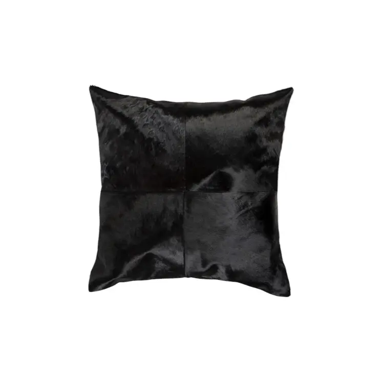Set of Two 18" Black Cowhide Throw Pillows
