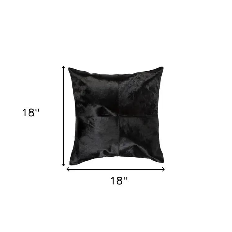 Set of Two 18" Black Cowhide Throw Pillows