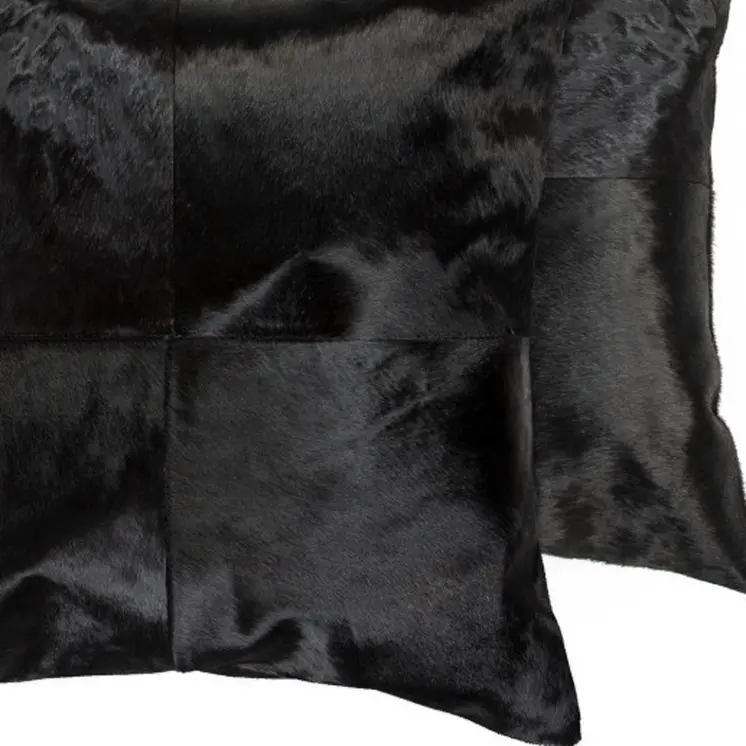Set of Two 18" Black Cowhide Throw Pillows