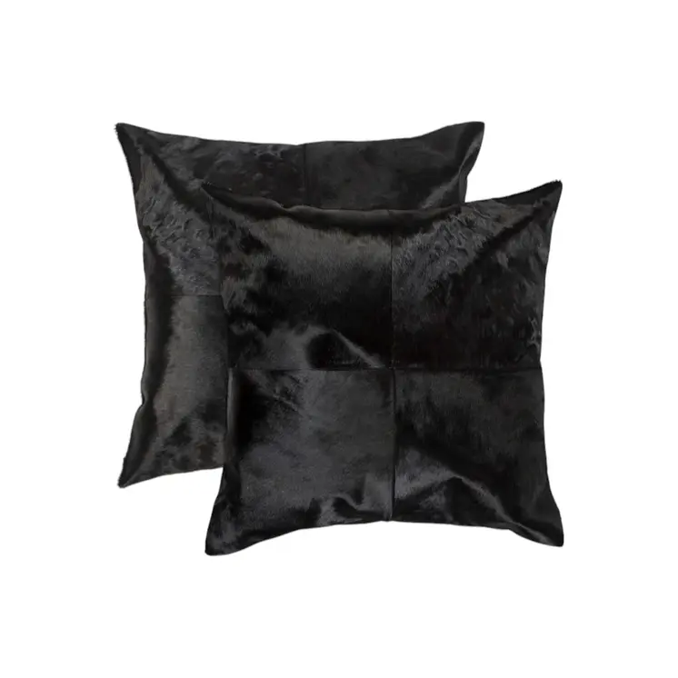 Set of Two 18" Black Cowhide Throw Pillows