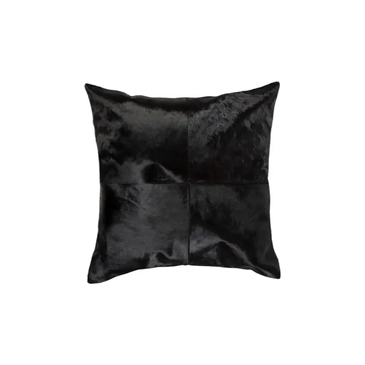 Set of Two 18" Black Cowhide Throw Pillows