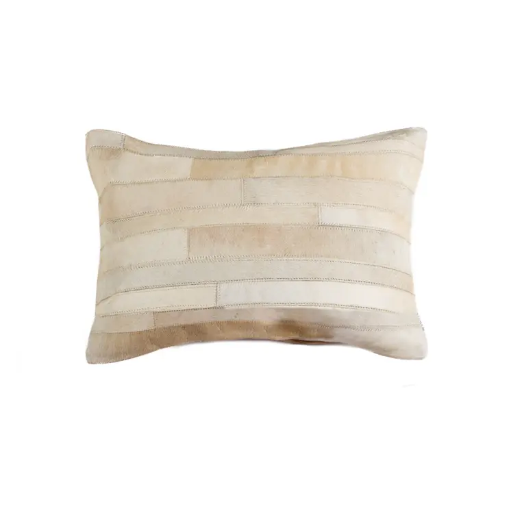 12" X 20" Natural Patchwork Cowhide Lumbar Throw Pillow