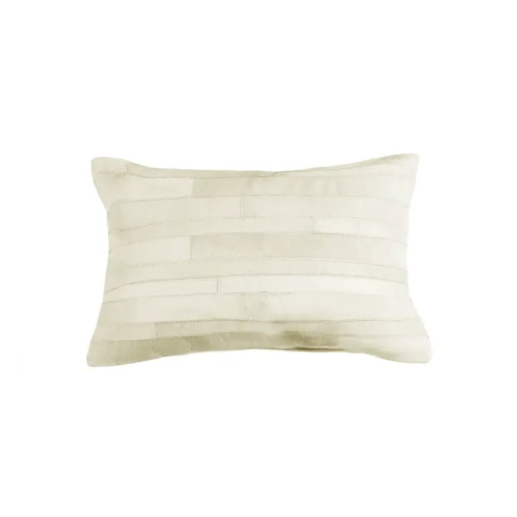 12" X 20" Off White Patchwork Cowhide Lumbar Throw Pillow