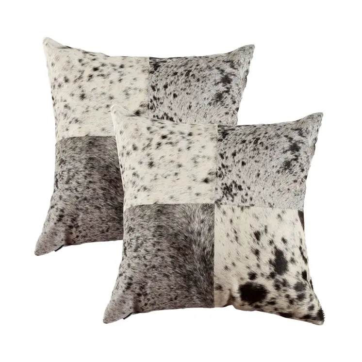 Set of Two 18" Black and White Cowhide Throw Pillows