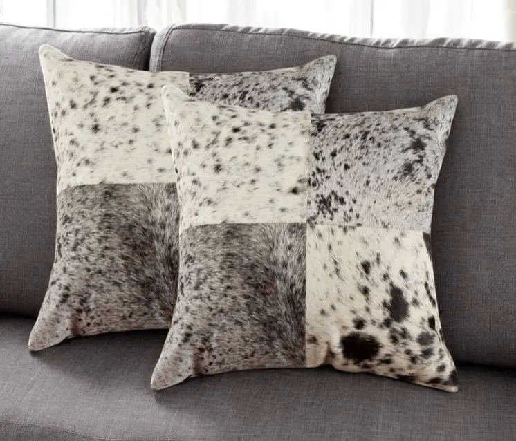 Set of Two 18" Black and White Cowhide Throw Pillows