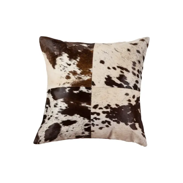 Set of Two 18" Chocolate and White Cowhide Cowhide Throw Pillows