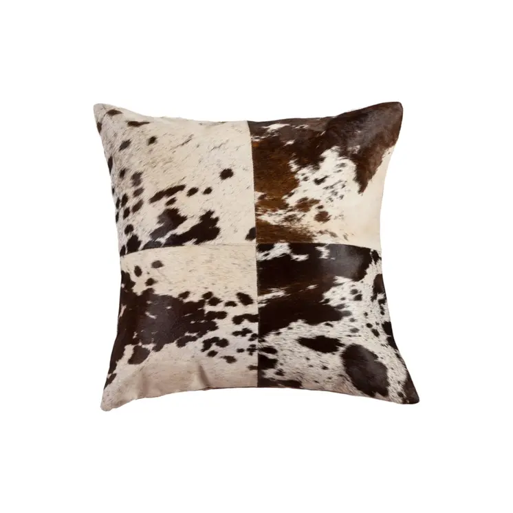 Set of Two 18" Chocolate and White Cowhide Cowhide Throw Pillows