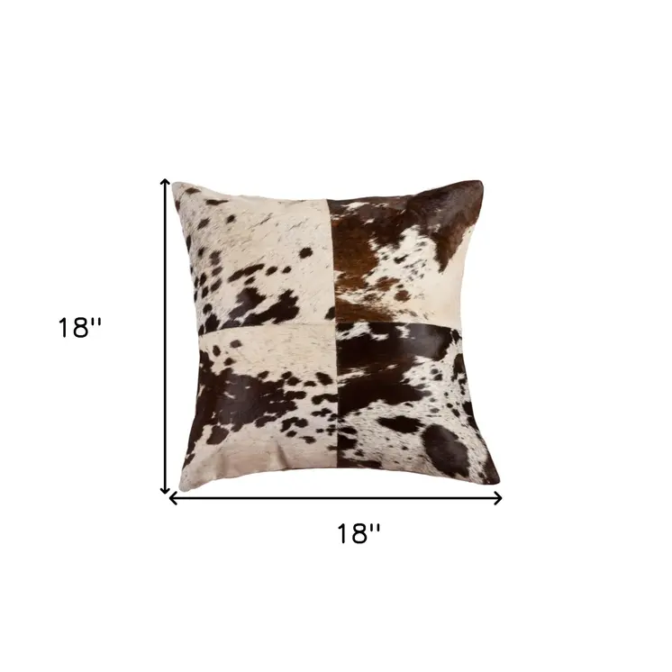 Set of Two 18" Chocolate and White Cowhide Cowhide Throw Pillows