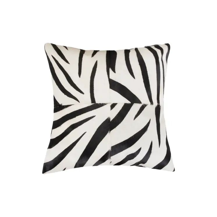 Set of Two 18" White and Black Zebra Cowhide Throw Pillows