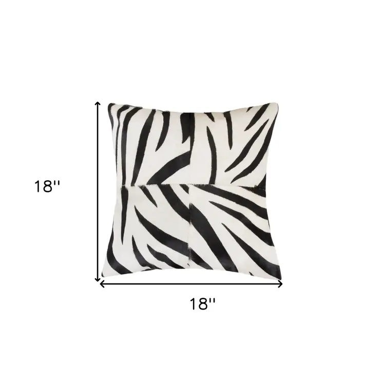 Set of Two 18" White and Black Zebra Cowhide Throw Pillows