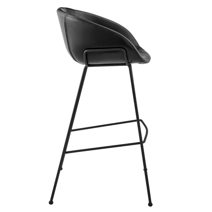 Set of Two 30" Black Faux Leather and Steel Low Back Bar Height Bar Chairs