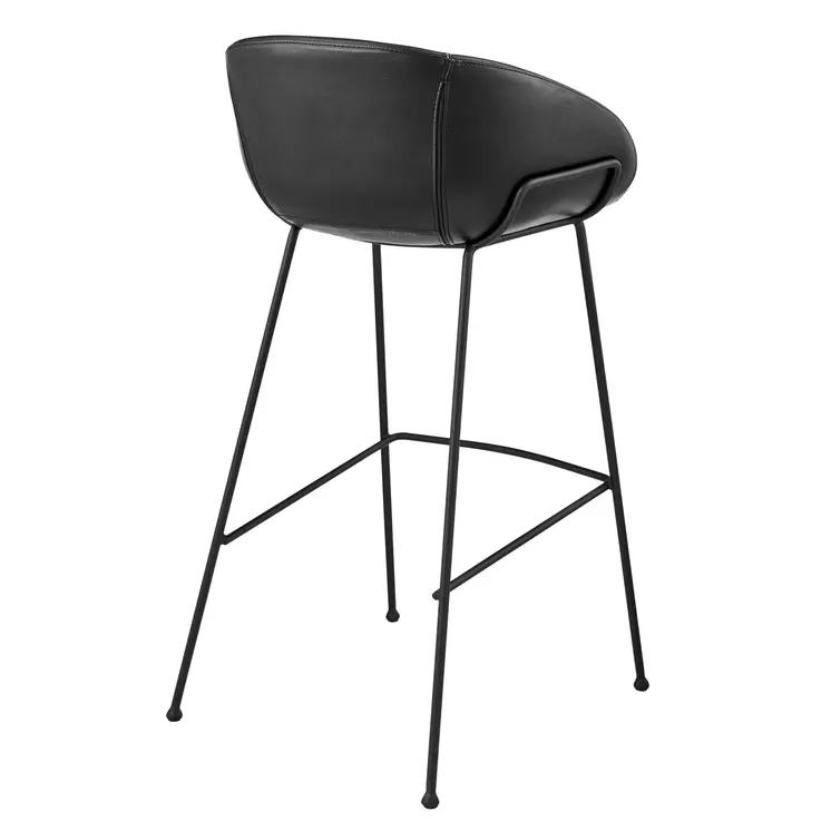 Set of Two 30" Black Faux Leather and Steel Low Back Bar Height Bar Chairs