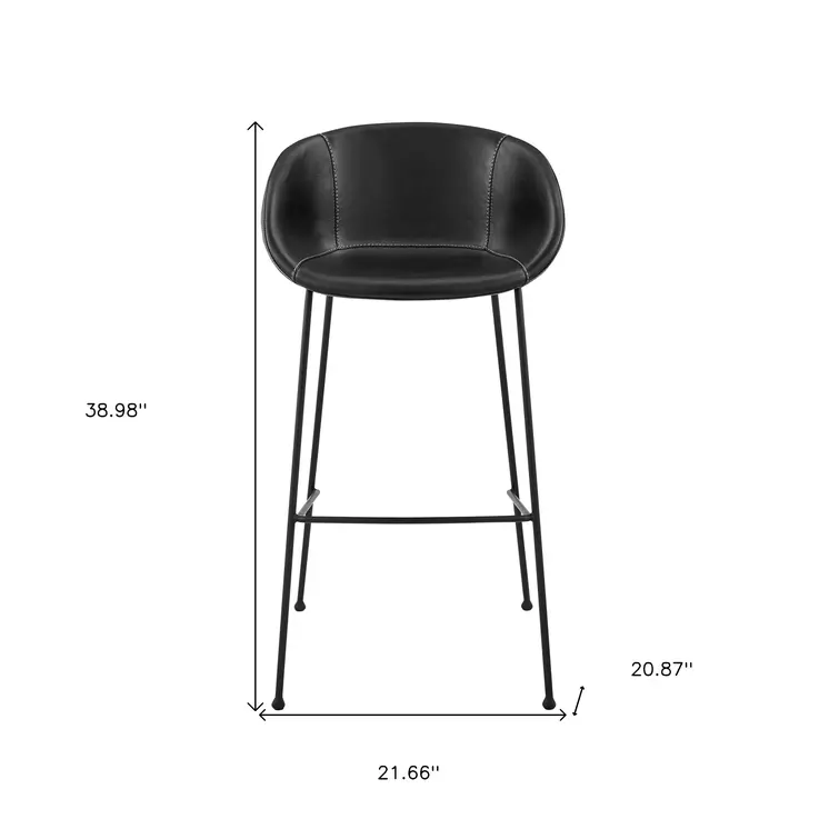 Set of Two 30" Black Faux Leather and Steel Low Back Bar Height Bar Chairs