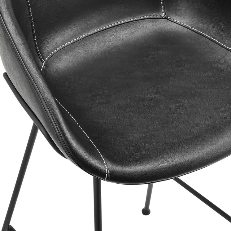 Set of Two 26" Black Faux Leather and Steel Low Back Counter Height Bar Chairs