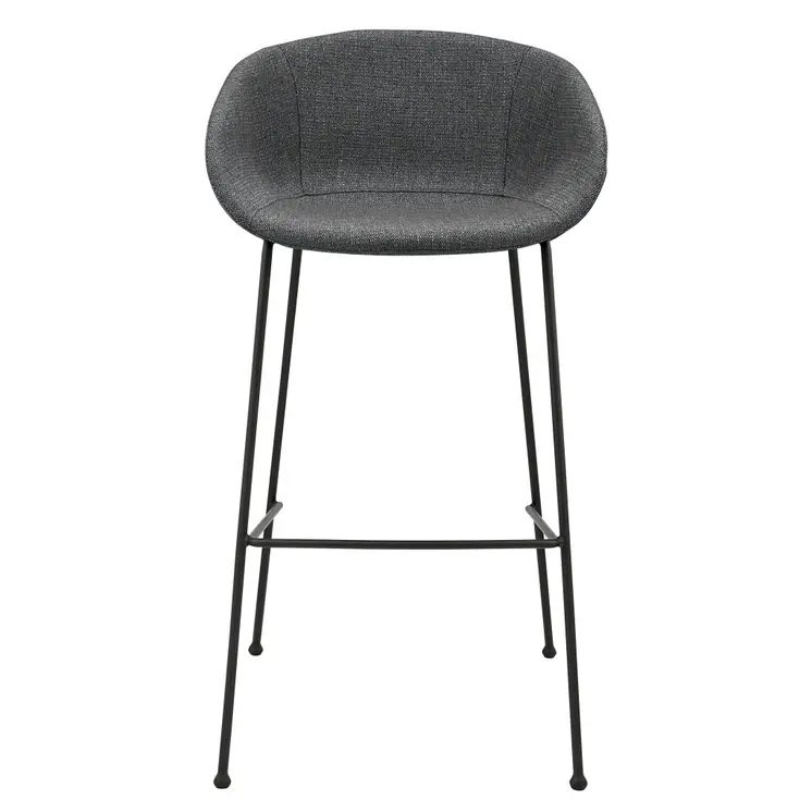 Set of Two 30" Gray and Black Fabric and Steel Low Back Bar Height Bar Chairs