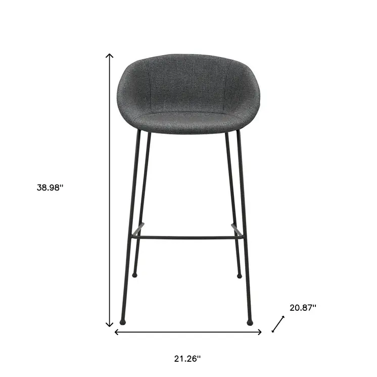 Set of Two 30" Gray and Black Fabric and Steel Low Back Bar Height Bar Chairs