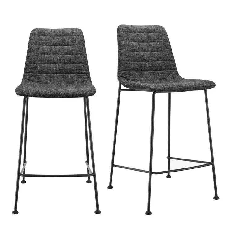 Set of Two 26" Black Fabric and Steel Low Back Counter Height Bar Chairs