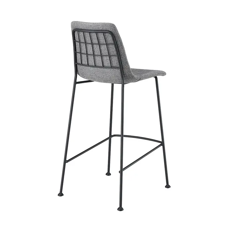 Set of Two 26" Light Gray and Black Fabric and Steel Low Back Counter Height Bar Chairs