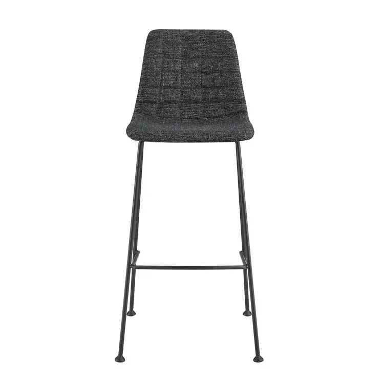 Set of Two 30" Black Fabric and Steel Low Back Bar Height Bar Chairs