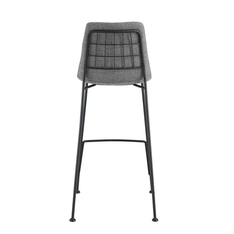 Set of Two 30" Light Gray and Black Fabric and Steel Low Back Bar Height Bar Chairs