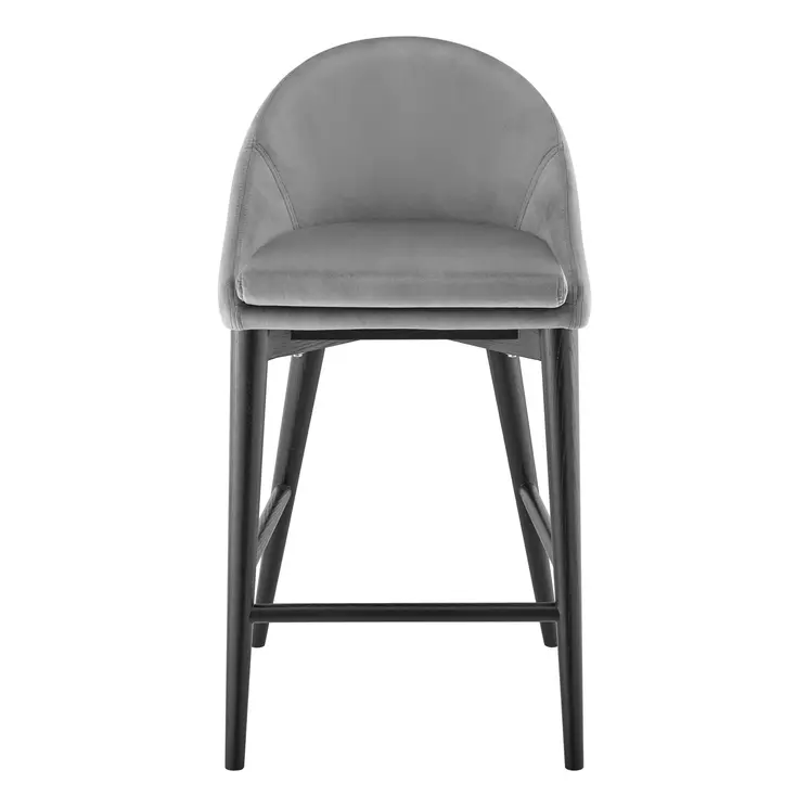 26" Gray and Black Velvet and Solid Wood Low Back Counter Height Bar Chair
