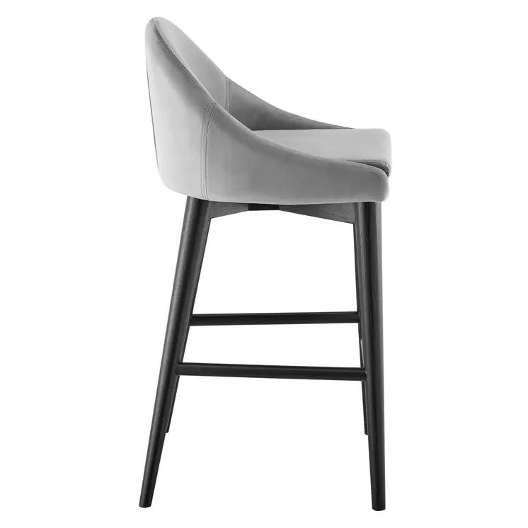 26" Gray and Black Velvet and Solid Wood Low Back Counter Height Bar Chair