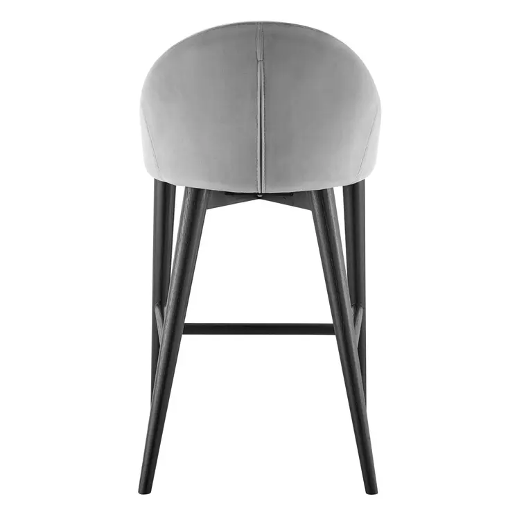 26" Gray and Black Velvet and Solid Wood Low Back Counter Height Bar Chair