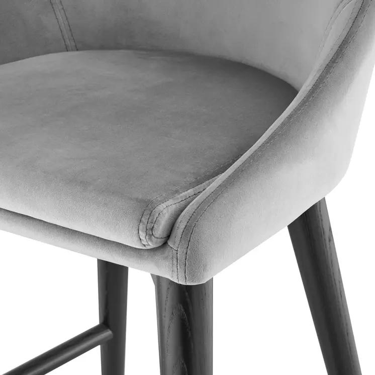 26" Gray and Black Velvet and Solid Wood Low Back Counter Height Bar Chair