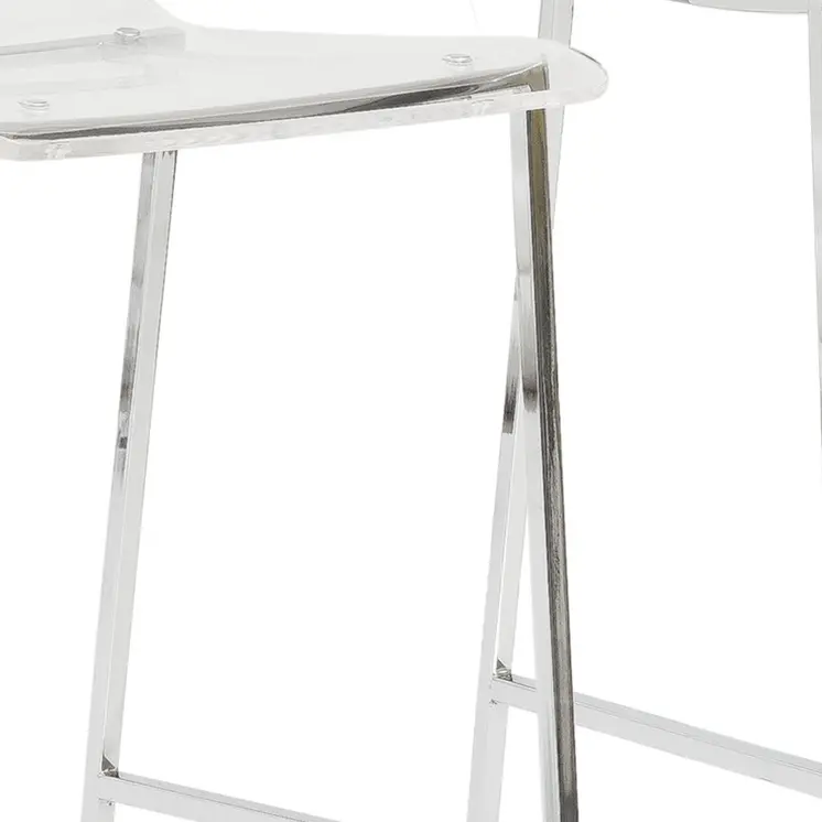 Set of Two 30" Clear And Silver Acrylic And Steel Low Back Bar Height Bar Chairs