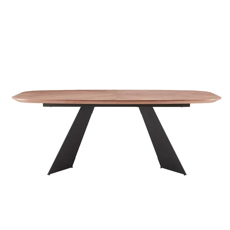 79" Brown and Black Wood And Steel Double Pedestal Base Dining Table