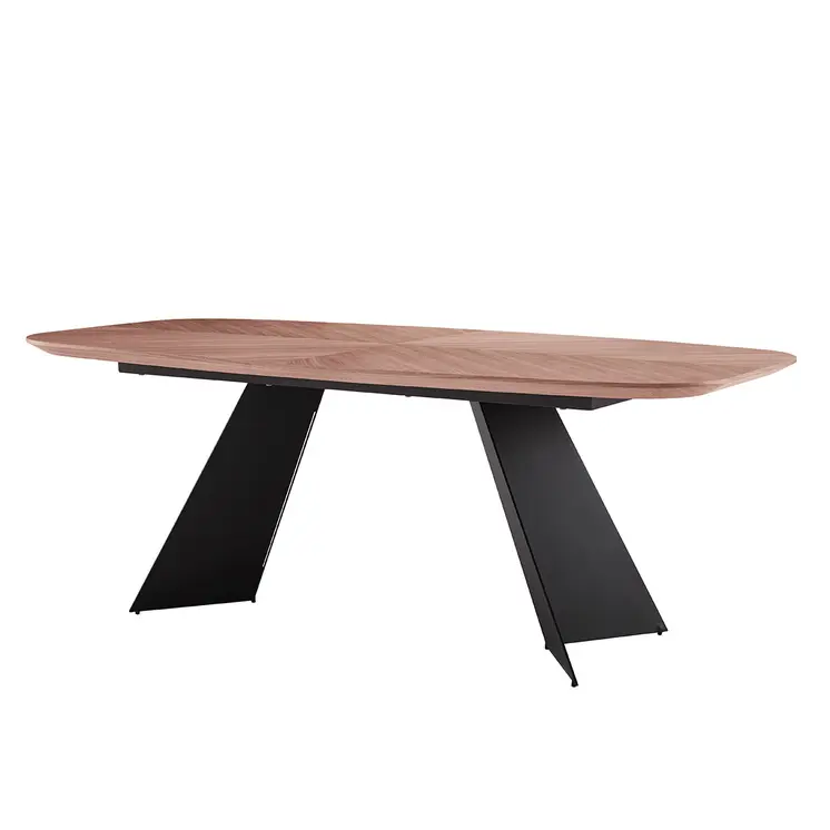 79" Brown and Black Wood And Steel Double Pedestal Base Dining Table