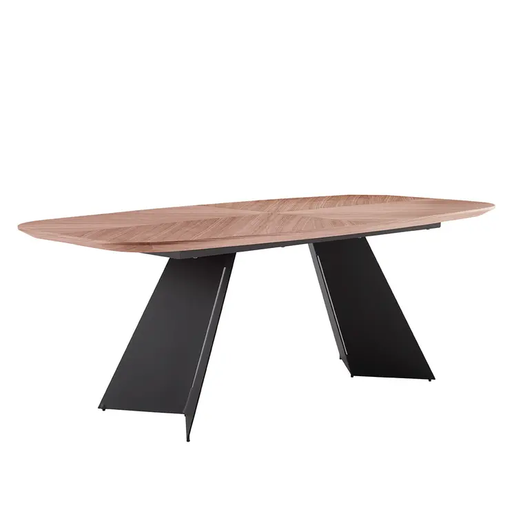 79" Brown and Black Wood And Steel Double Pedestal Base Dining Table