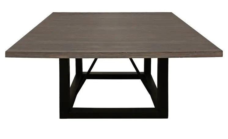60" Dark Brown and Black Solid Wood and Iron Frame Base Square Dining Table