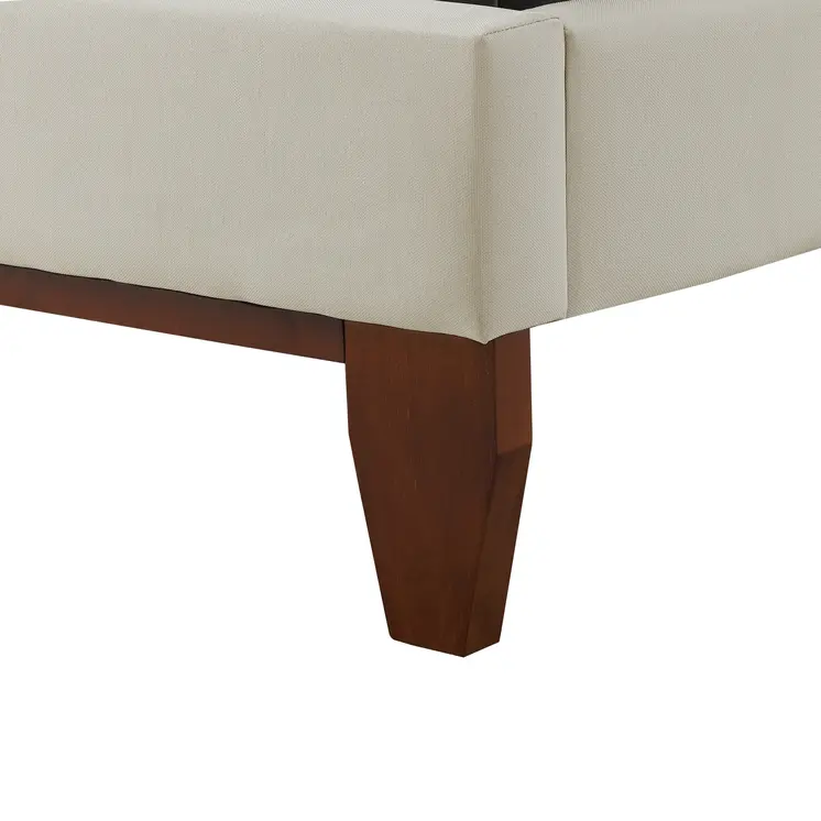 Beige Solid Wood Twin Tufted Upholstered Linen Bed Frame