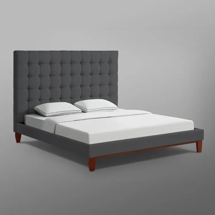 Gray Solid Wood Queen Tufted Upholstered Linen Bed