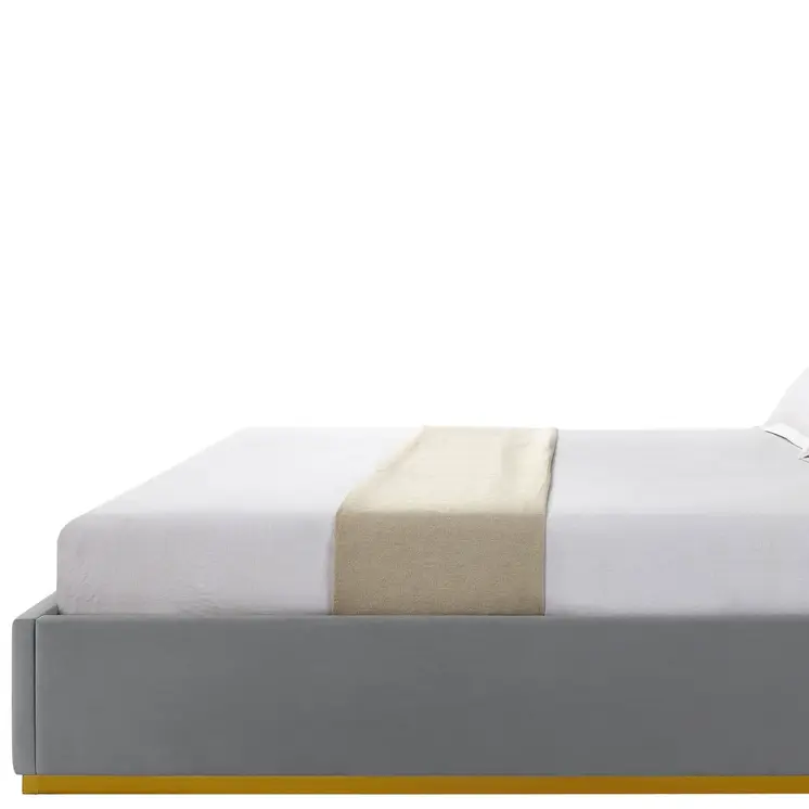 Gray Solid Wood King Upholstered Velvet Bed