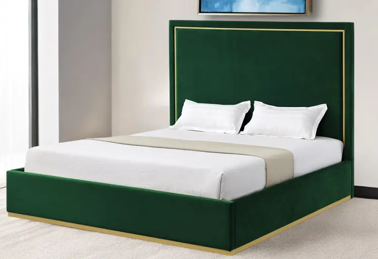 Hunter Green Solid Wood King Upholstered Velvet Bed