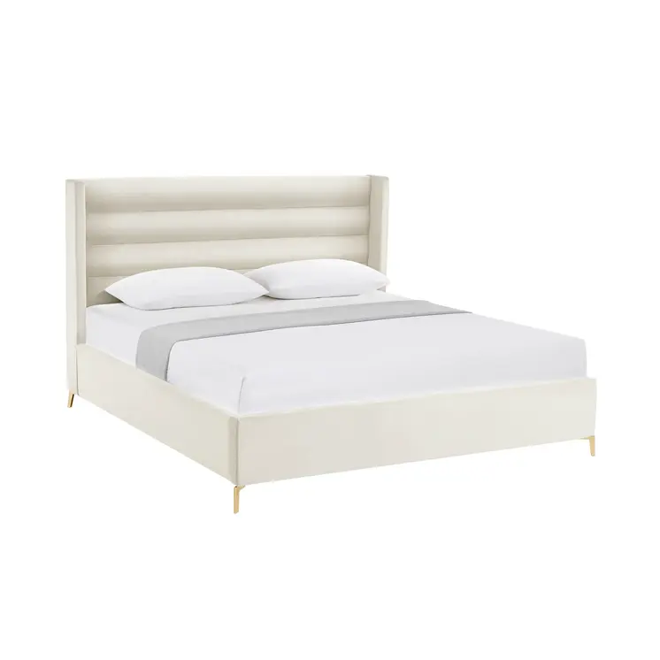 Cream Velvet Upholstered Queen Bed Frame