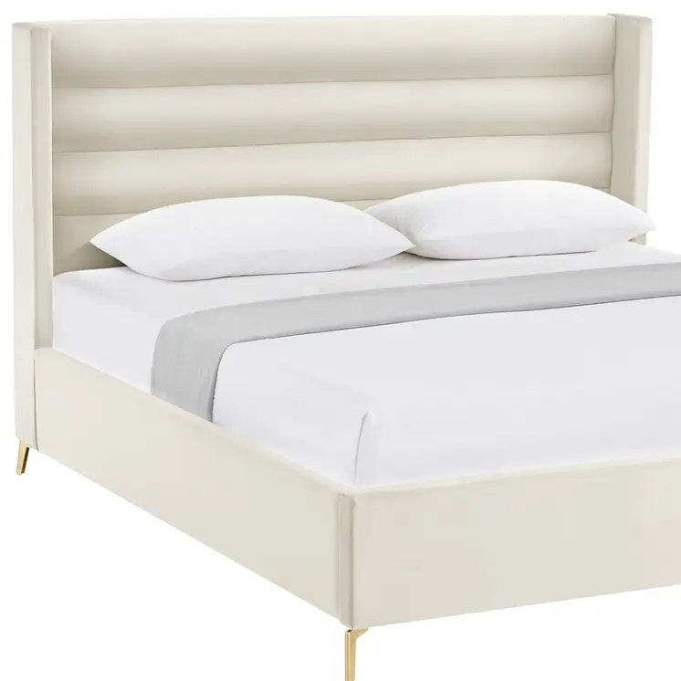 Cream Velvet Upholstered Queen Bed Frame