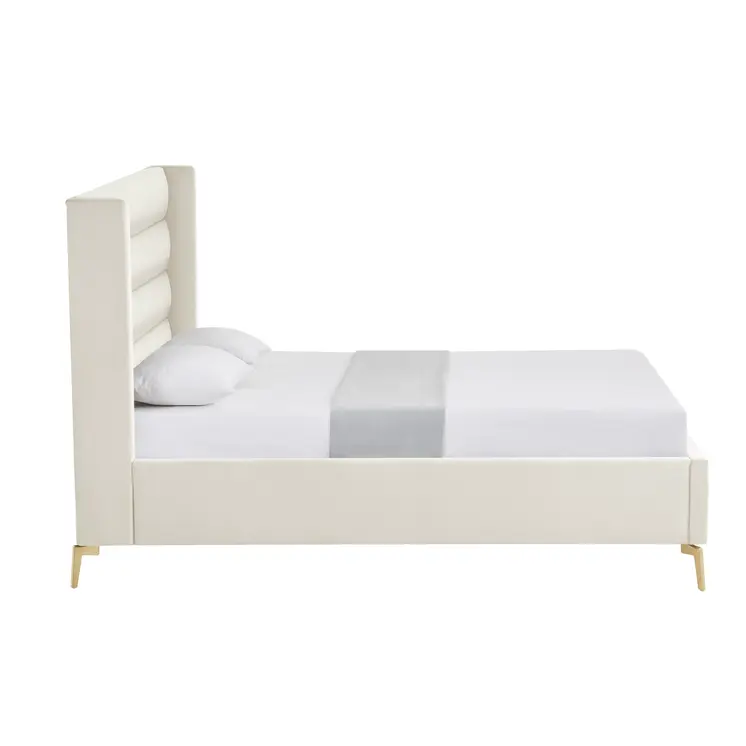 Cream Velvet Upholstered Queen Bed Frame