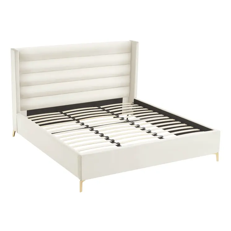 Cream Velvet Upholstered Queen Bed Frame