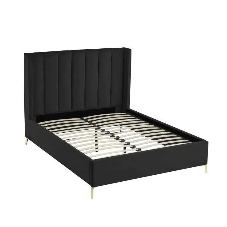 Black Velvet Upholstered Queen Bed Frame