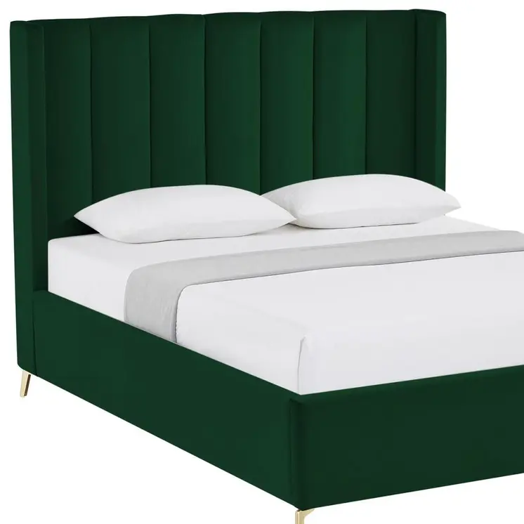 Green Velvet Upholstered Queen Bed Frame