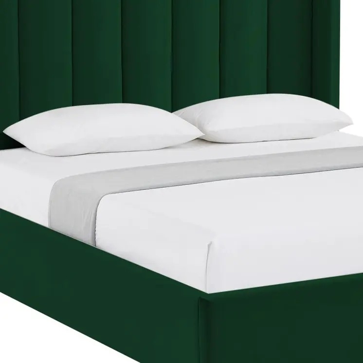 Green Velvet Upholstered Queen Bed Frame