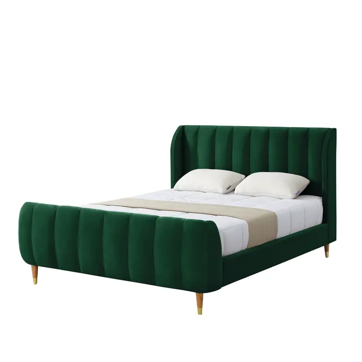 Hunter Green Solid Wood King Tufted Upholstered Velvet Bed Frame